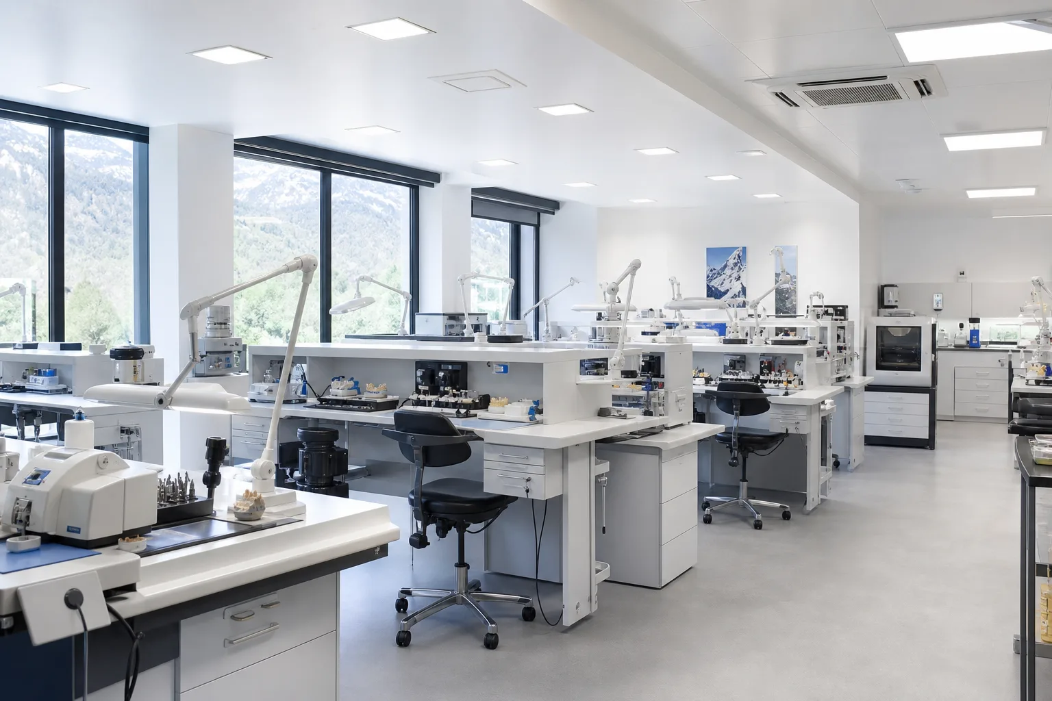 Modernes, helles Dentallabor von Dentalkonzepte Knapp mit mehreren Arbeitsplätzen